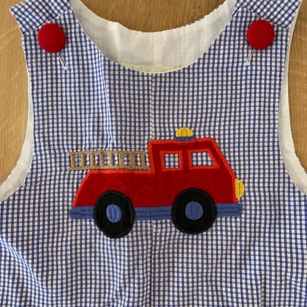 Fire truck appliqué Jon Jon - long pants- size 24 months